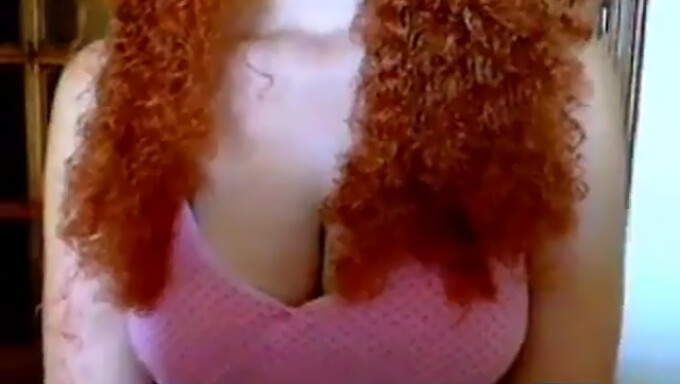 Redheaded Amateur With Curly Hair Strips And Teases On Webcam